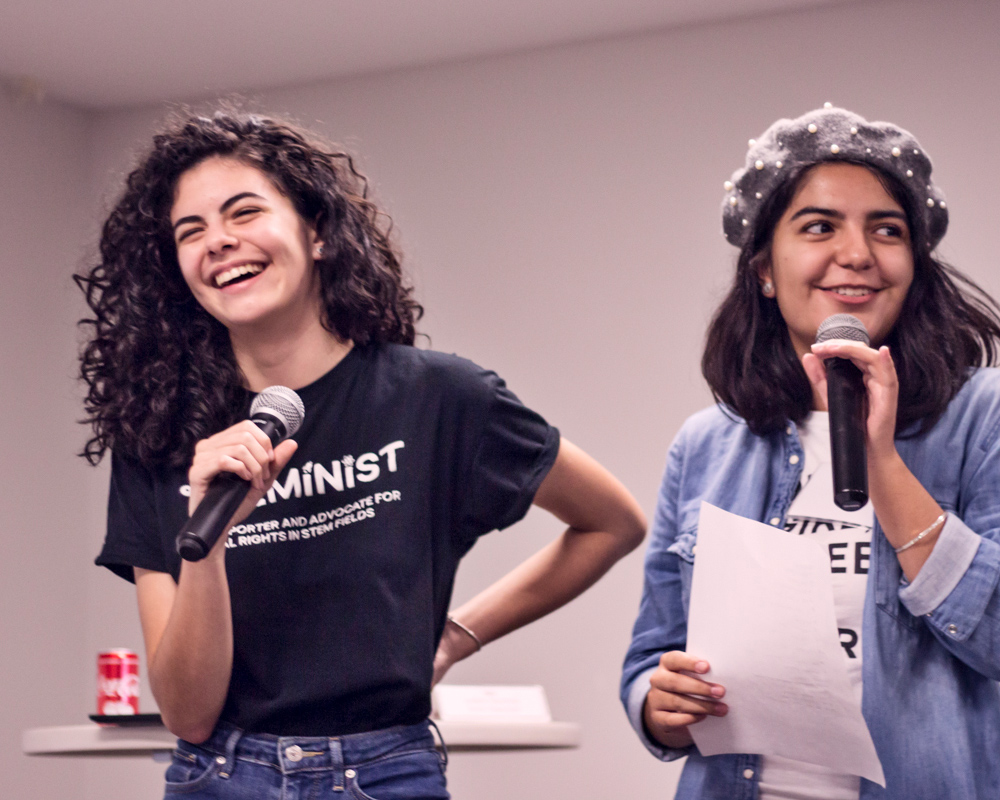 Two girls presenting at WisSCi Camp