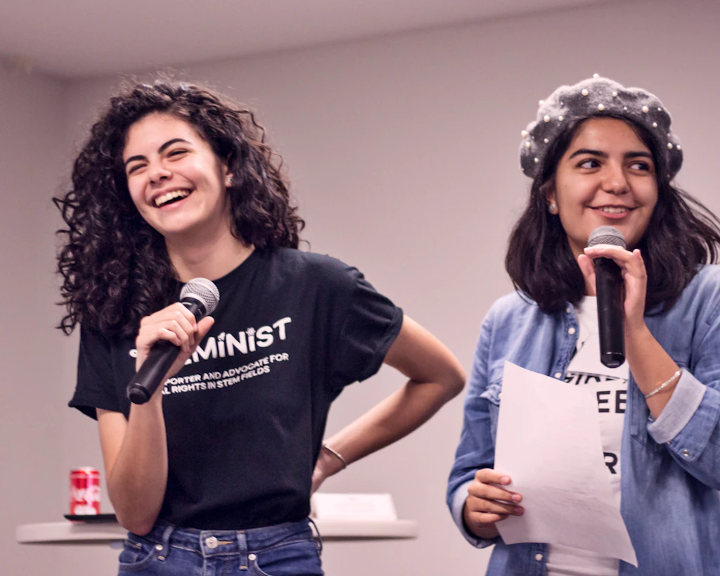 Two girls presenting at WisSCi Camp