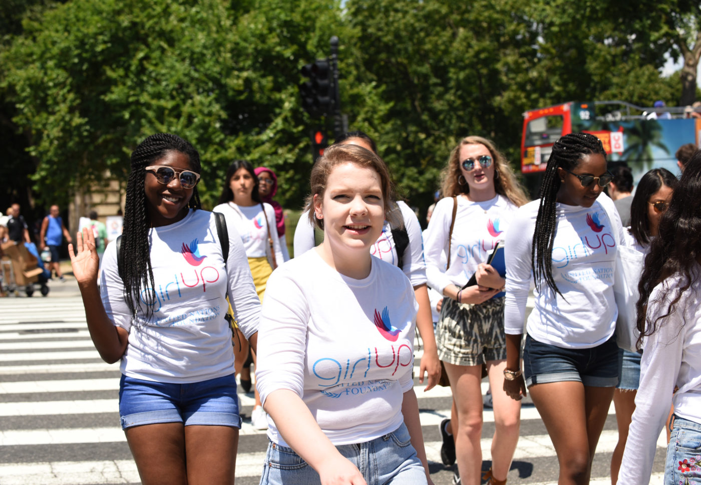 Lauren Teen Advisor crossing the road and smile for the picture
