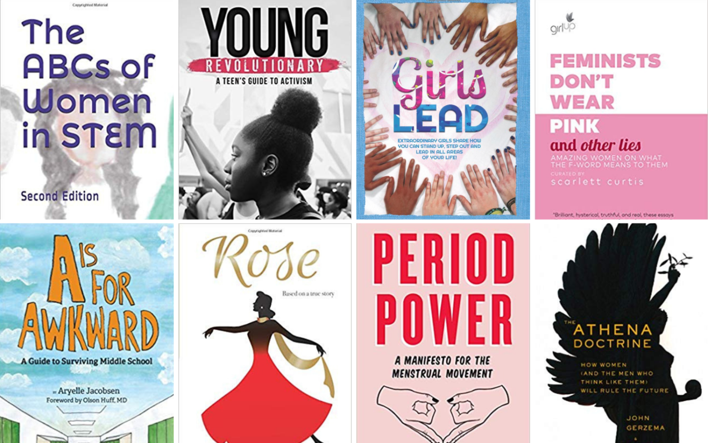 a collage of different graphic posters of girl empowerment with light color backgrounds