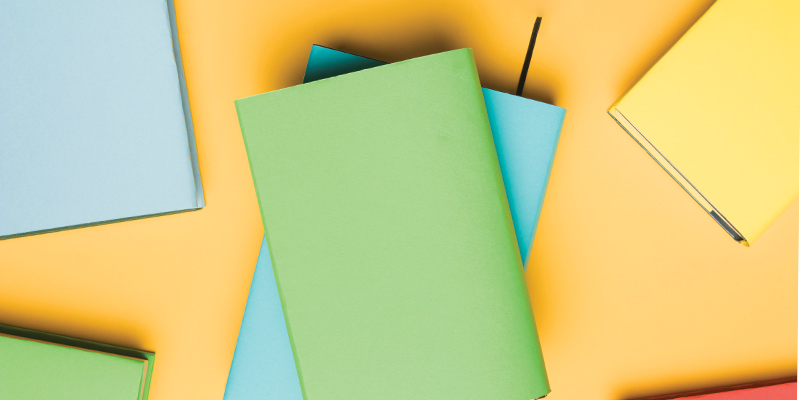 color graph design with green and blue book