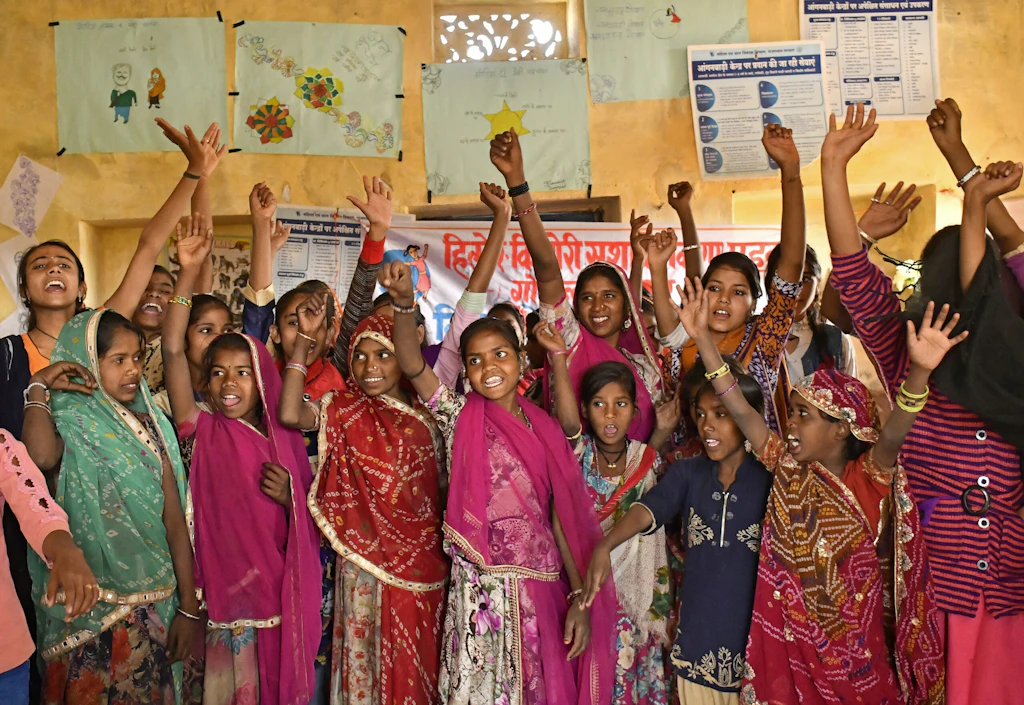 Women in India cheering